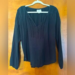 Ralph Lauren Denim & Supply Women's Black Gauze Long Sleeve Top, Size L